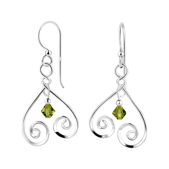 Silver Spiral Earrings with Crystals Bead - 7099