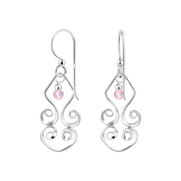 Silver Spiral Earrings with Crystals Bead - 7114