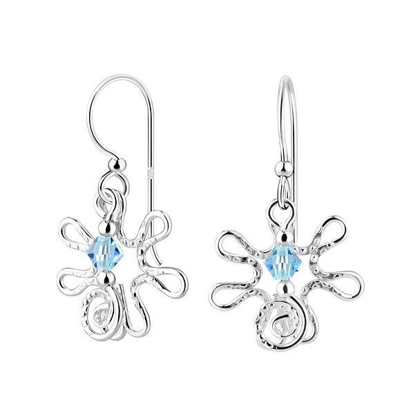 Silver Flower Earrings with Crystals Bead - 7115