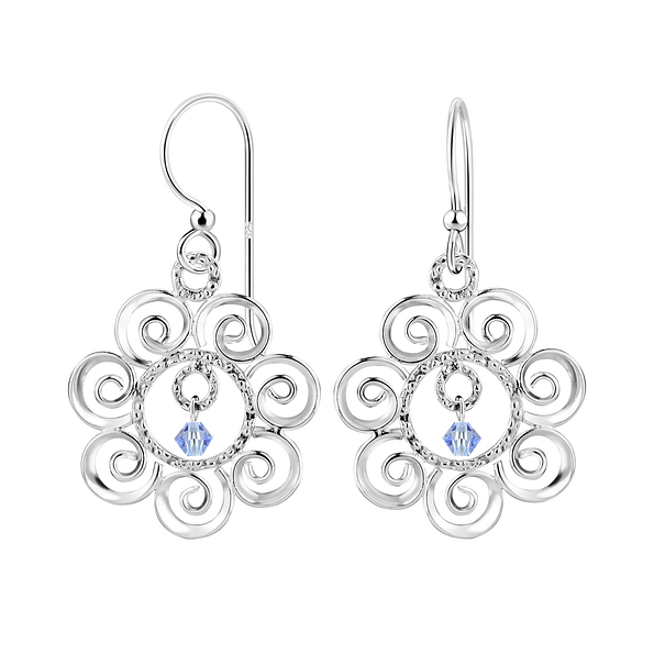 Silver Flower Earrings with Crystals Bead - 7116