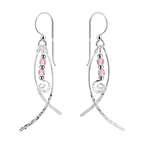 Silver Spiral Earrings with Glass Bead - 7119