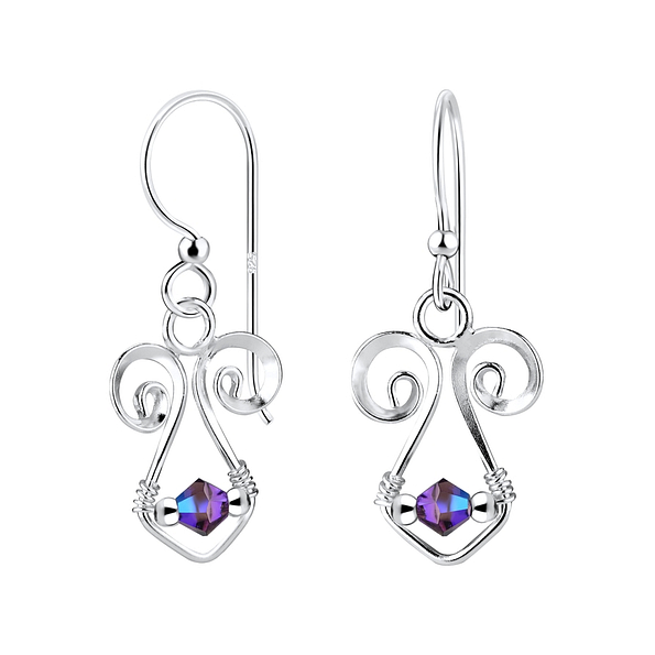 Silver Spiral Earrings with Glass Bead - 7120