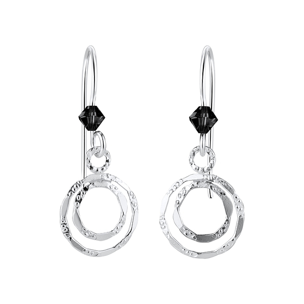 Silver Circle Earrings with Glass Bead - 7122