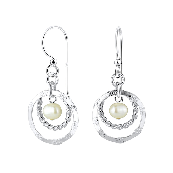Silver Circle Earrings with Fresh Water Pearl - 7124