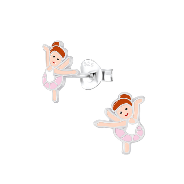 Silver Ballerina Stud Earrings - 7016