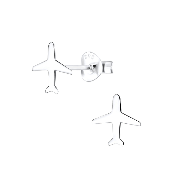 Silver Airplane Stud Earrings - 6999