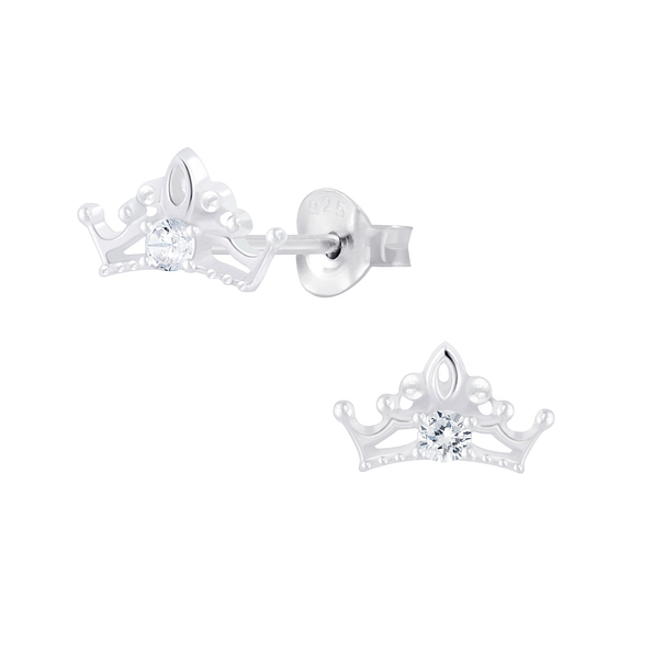 Silver Crown Stud Earrings - 6682
