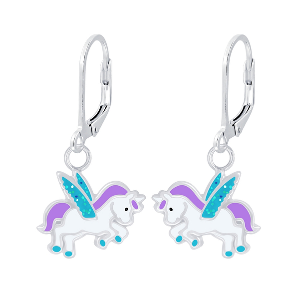 Silver Unicorn Lever Back Earrings - 7125