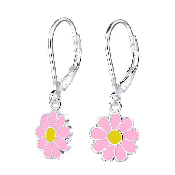 Silver Daisy Flower Lever Back Earrings - 7810