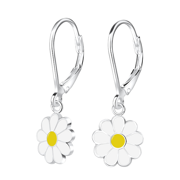 Silver Daisy Flower Lever Back Earrings - 7008