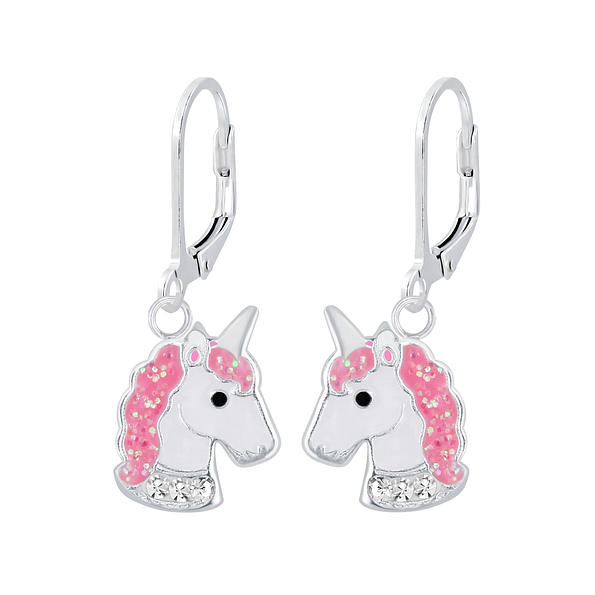Silver Unicorn Lever Back Earrings - 7143