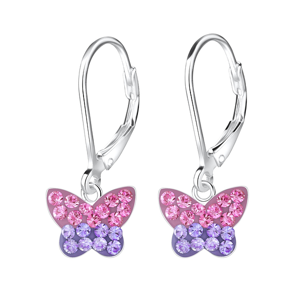 Silver Butterfly Lever Back Earrings - 6914