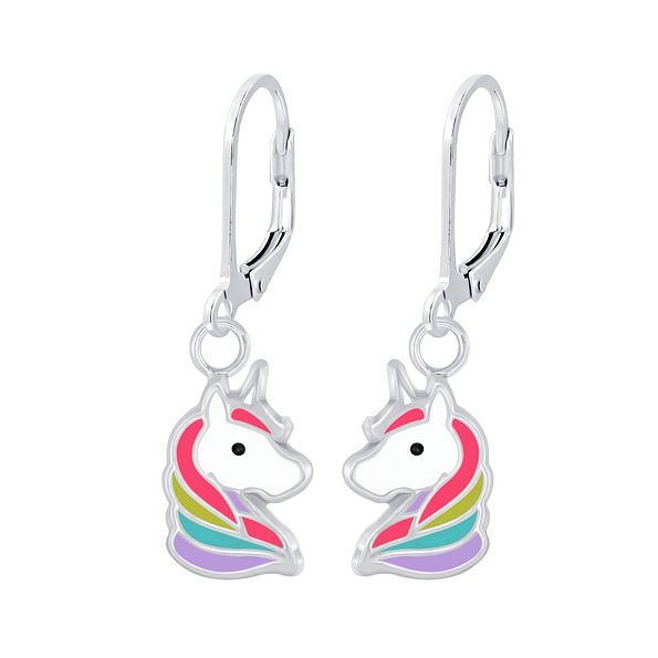 Silver Unicorn Lever Back Earrings - 7134