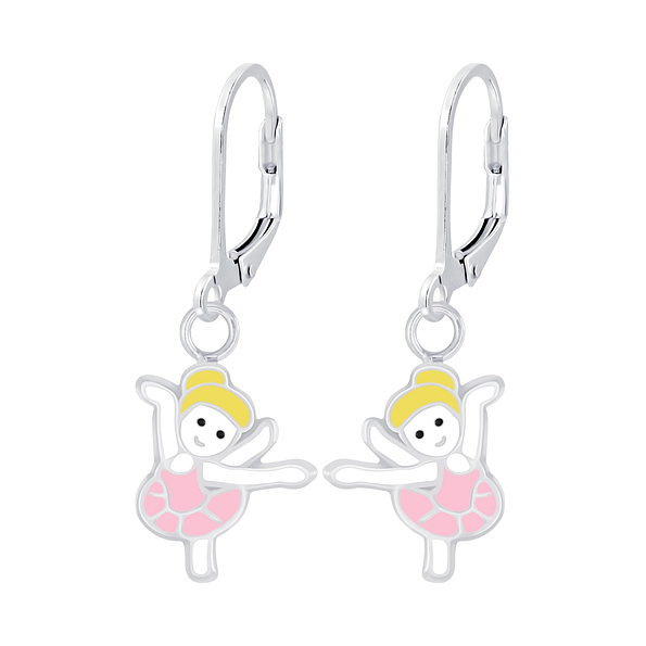 Silver Ballerina Lever Back Earrings - 7009