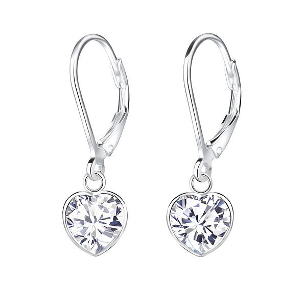 7mm Heart Cubic Zirconia Silver Lever Back Earrings - 6921