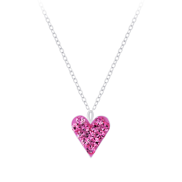 Silver Heart Crystal Necklace - 7197