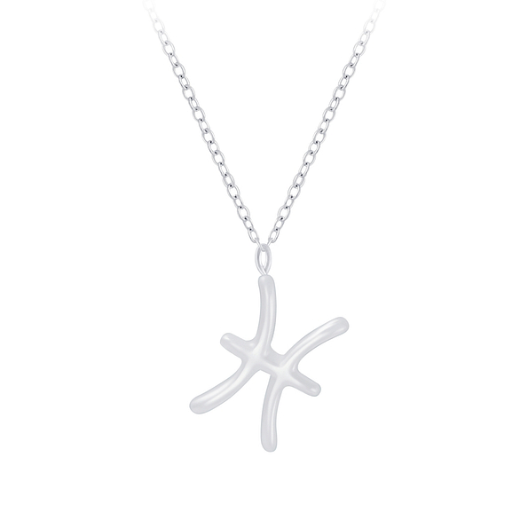 Silver Pisces Zodiac Sign Necklace - 7028