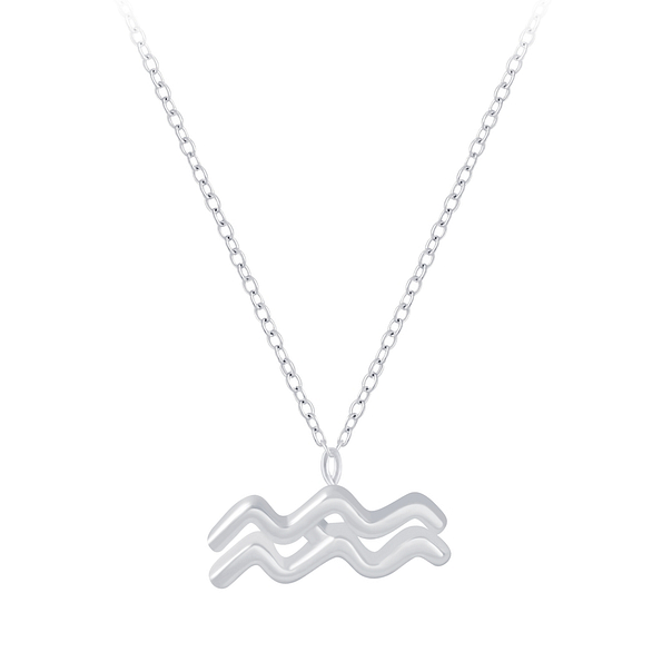 Silver Aquarius Zodiac Sign Necklace - 7048