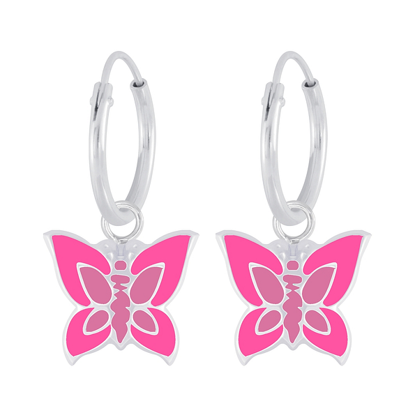 Silver Butterfly Charm Hoop Earrings - 7410