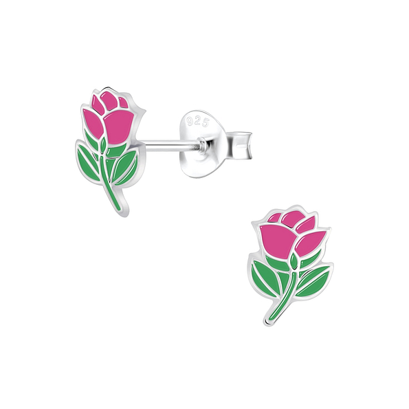 Silver Rose Stud Earrings - 6070