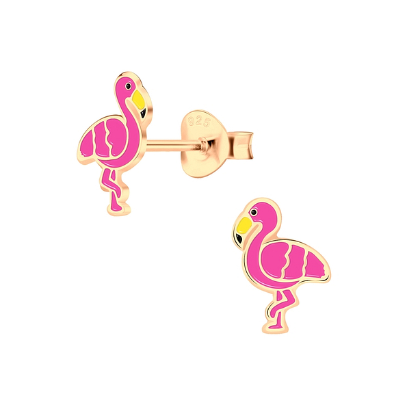 Silver Flamingo Stud Earrings - 4002