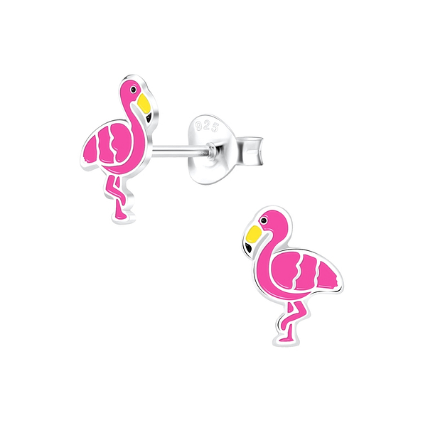 Silver Flamingo Stud Earrings - 3992