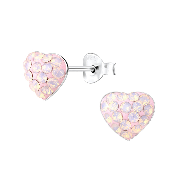 Silver Heart Crystal Stud Earrings - 7305