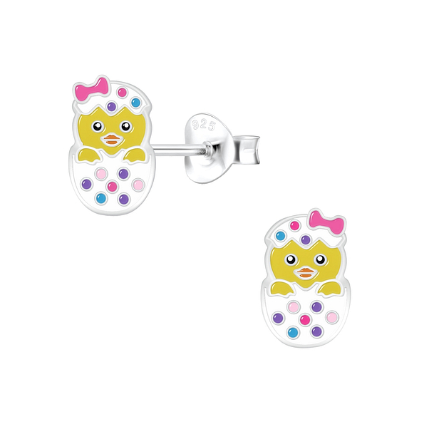 Silver Hatching Egg Stud Earrings - 7291