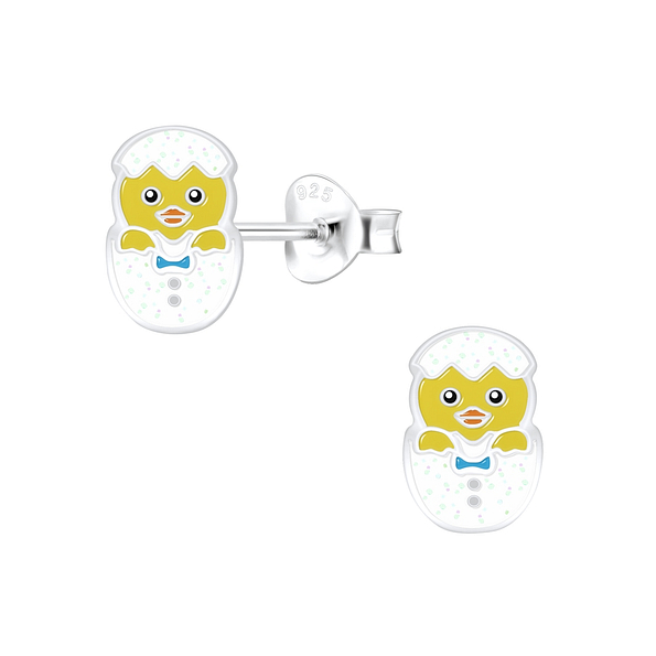 Silver Hatching Egg Stud Earrings - 7293