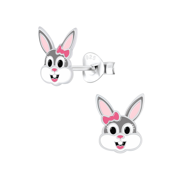 Silver Bunny Stud Earrings - 7286