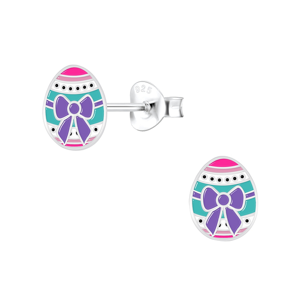 Silver Easter Egg Stud Earrings - 7222