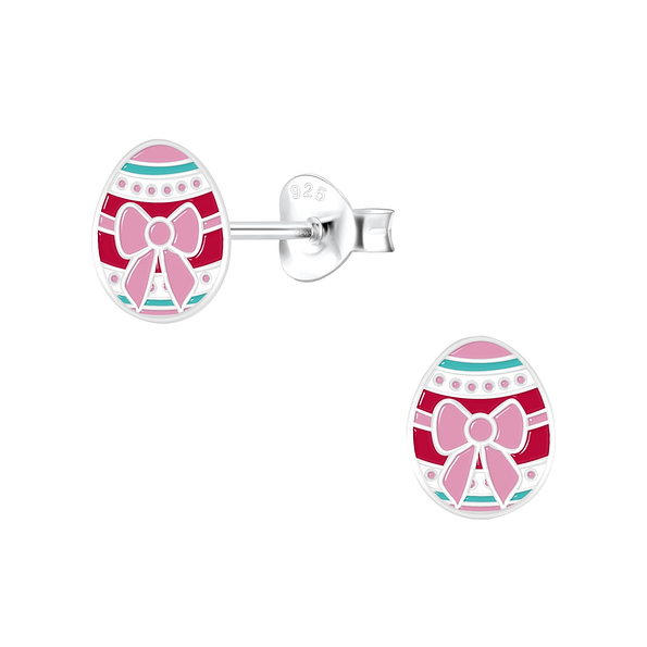 Silver Easter Egg Stud Earrings - 7223