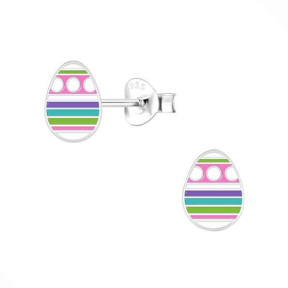 Silver Easter Egg Stud Earrings - 7227