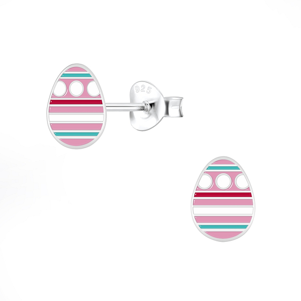 Silver Easter Egg Stud Earrings - 7225