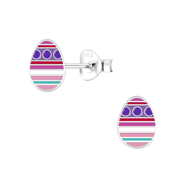 Silver Easter Egg Stud Earrings - 7226