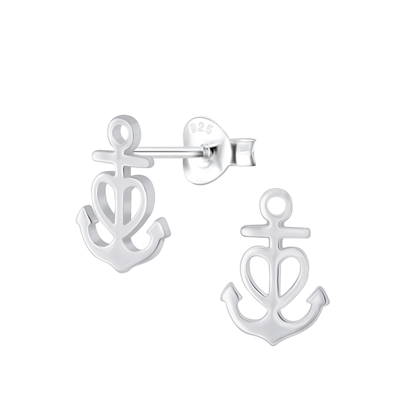 Silver Anchor Stud Earrings - 4533