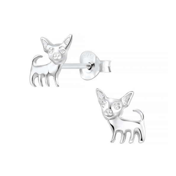 Silver Dog Stud Earrings - 7194