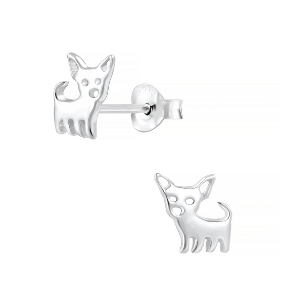 Silver Dog Stud Earrings - 7051