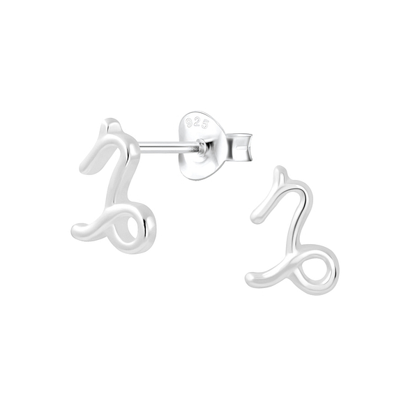Silver Capricorn Zodiac Sign Stud Earrings - 7035