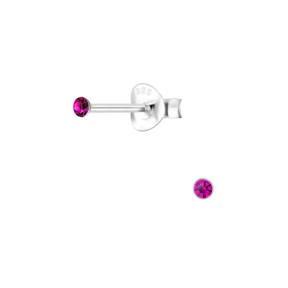 1.8mm Round Crystal Silver Stud Earrings - 7215