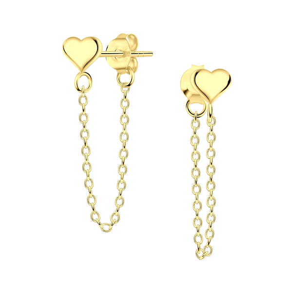 Silver Heart Stud Earrings with Chain - 6651 Silver Heart Stud Earrings with Chain - 6651