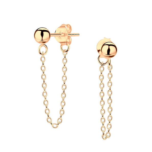4mm Ball Silver Stud Earrings with Chain - 5578 4mm Ball Silver Stud Earrings with Chain - 5578