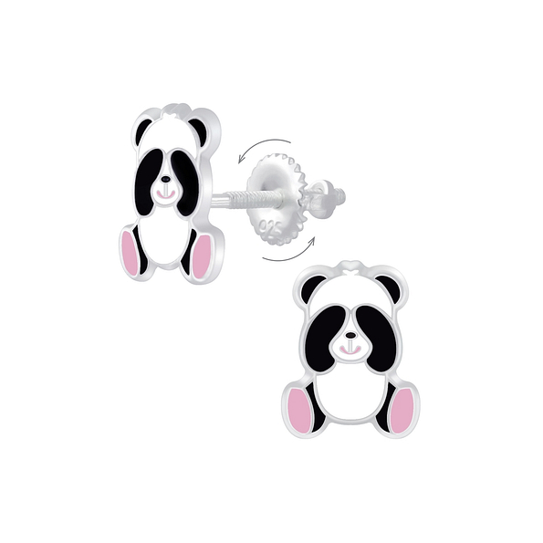 Silver Panda Screw Back Earrings - 7180