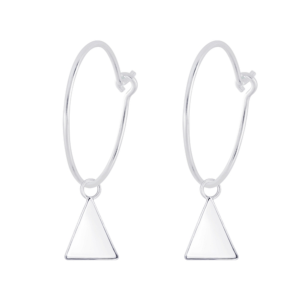Silver Triangle Charm Hoop Earrings - 7340