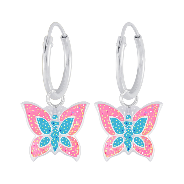 Silver Butterfly Charm Hoop Earrings - 7330
