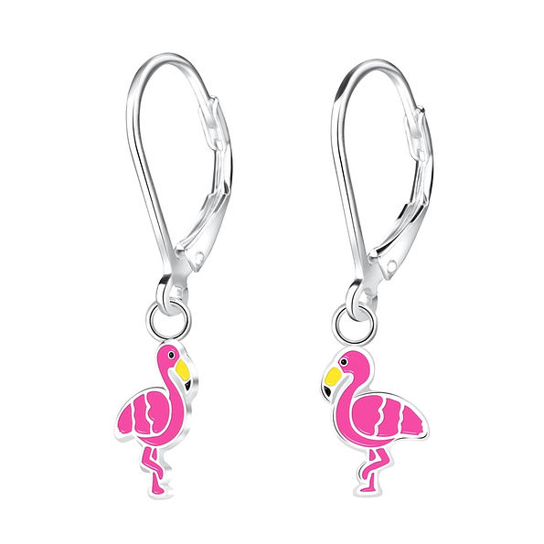 Silver Flamingo Lever Back Earrings - 6944