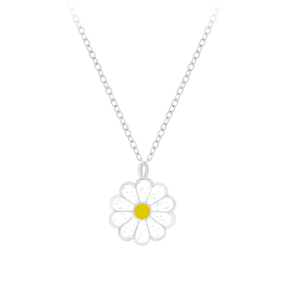 Silver Daisy Flower Necklace - 7201