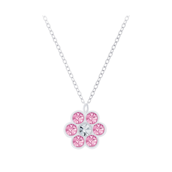 Silver Flower Crystal Necklace - 7402 Silver Flower Crystal Necklace - 7402