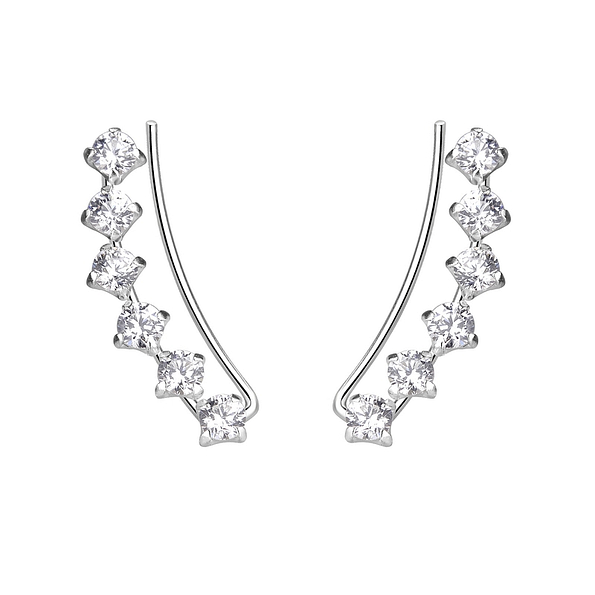 Silver Curved Line Cubic Zirconia Ear Climbers - 7451