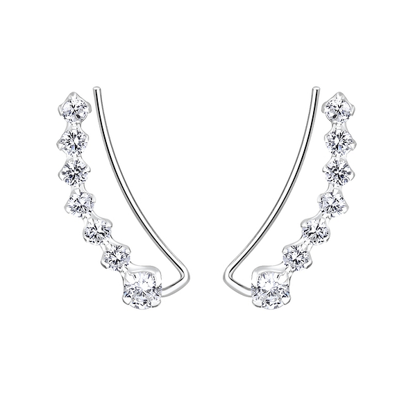 Silver Curved Line Cubic Zirconia Ear Climbers - 7452